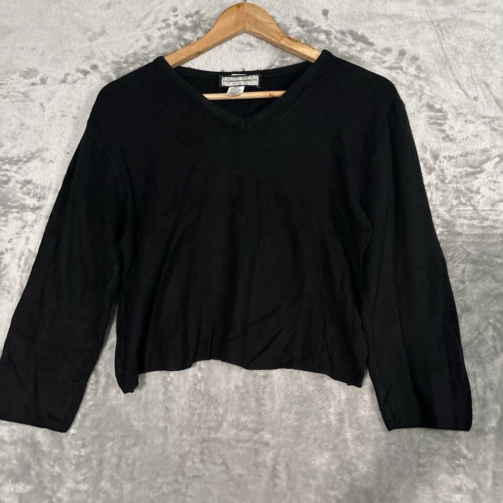 Vintage GAS The Great American Sweater Black Knit V-Neck Pullover XL Rayon Lycra